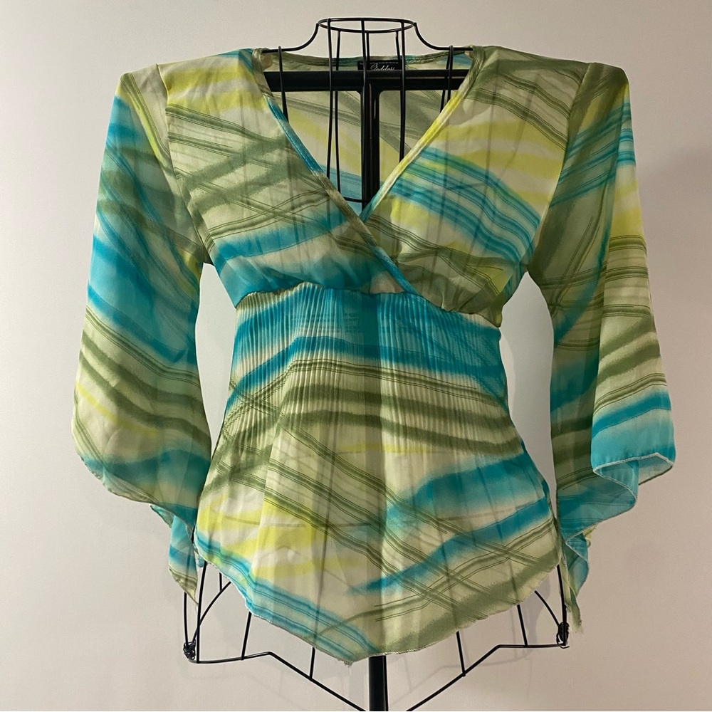 Vintage Goddess Multi Color Sheer Fairy Tie Back Top with Mermaid Sleeves